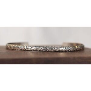 Vintage Sterling Silver Floral Filigree Engraved Cuff Bracelet - Southwestern